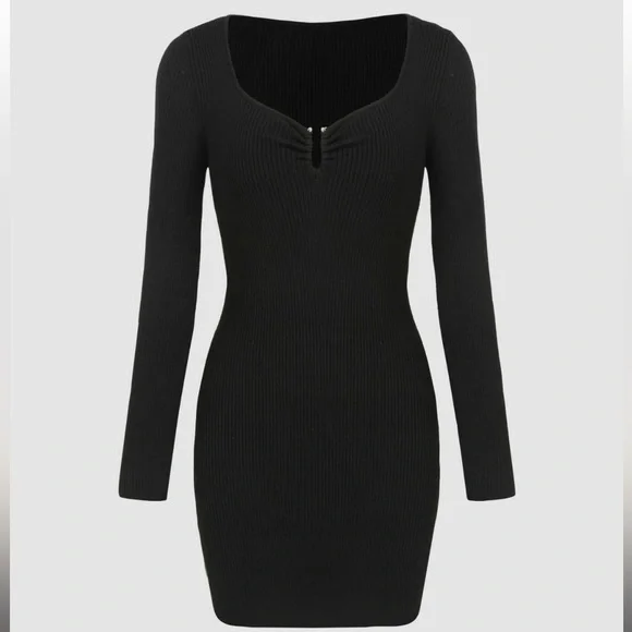 Cider Dresses | New - Solid Knitted Long Sleeve Short Dress (S) Cider | Color: Black | Size: S | Susanaguaman's Closet